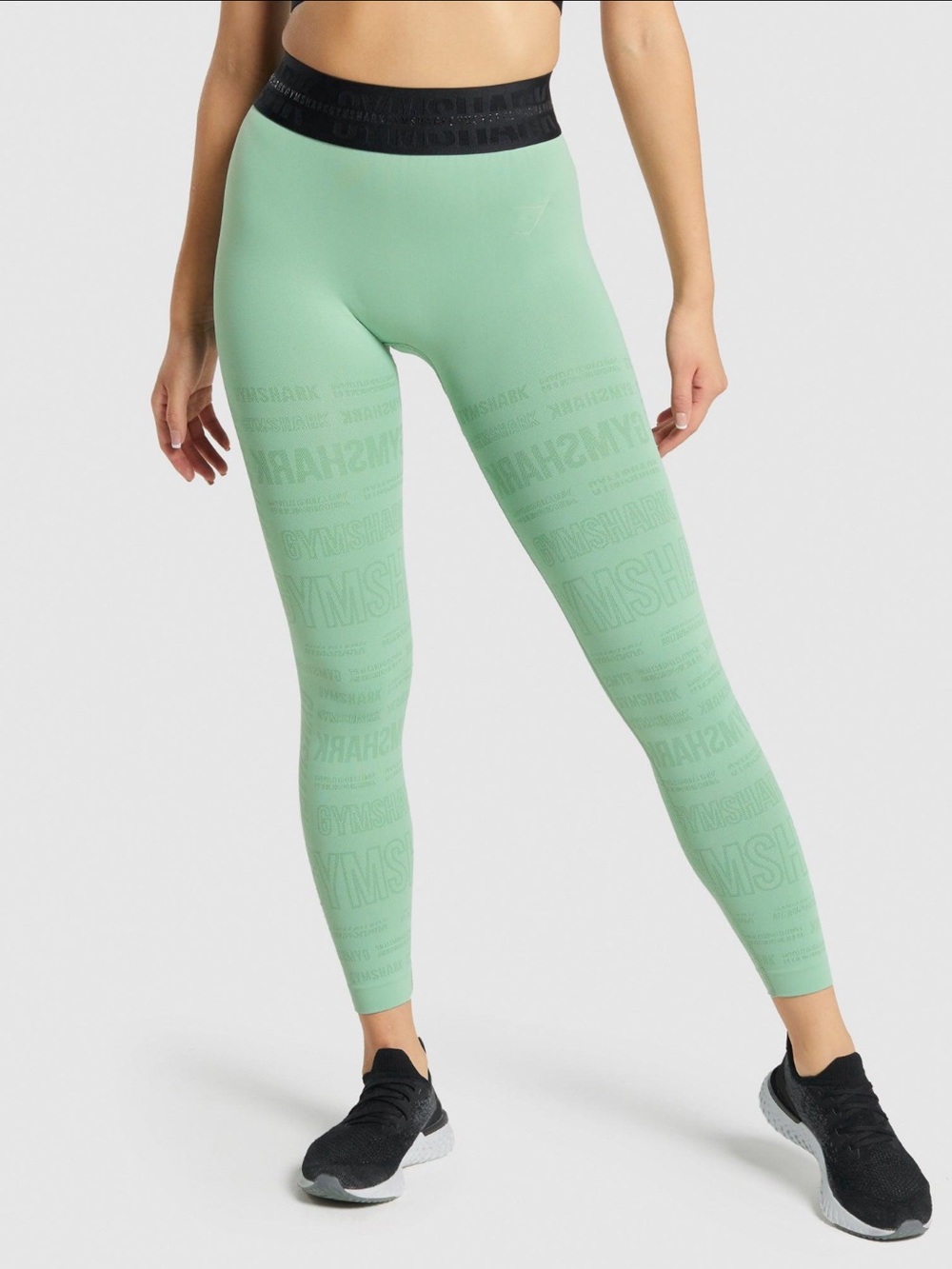 Gymshark Vision Seamless Leggings Mint Green All-Over Logo XS NWOT